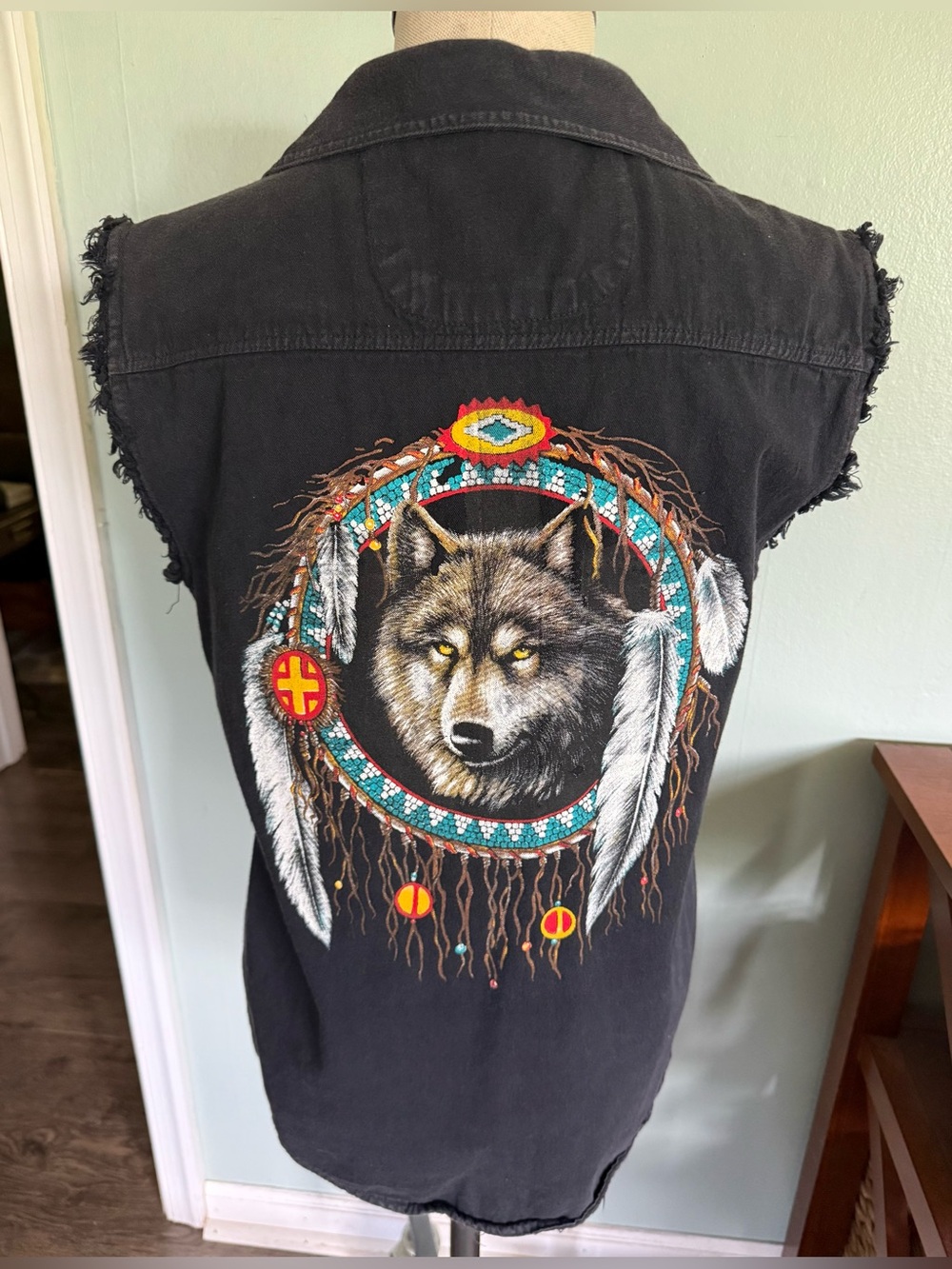 Southern Steel Harley Davidson Vest Native American Tribal Wolf Size Medium